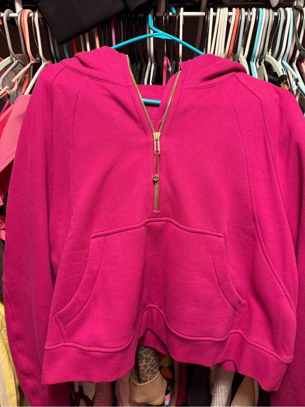 lululemon athletica Hot Pink Half-Zip Hoodie with Gold Hardware